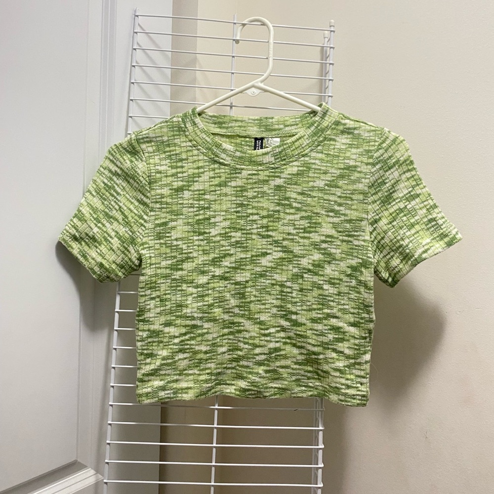 Green Patterned Women's Short Sleeve Top